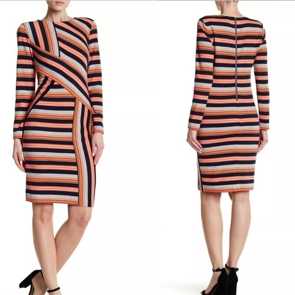 ECI Women Stripe Multicolor Knit Sheath Dress - Picture 4 of 12